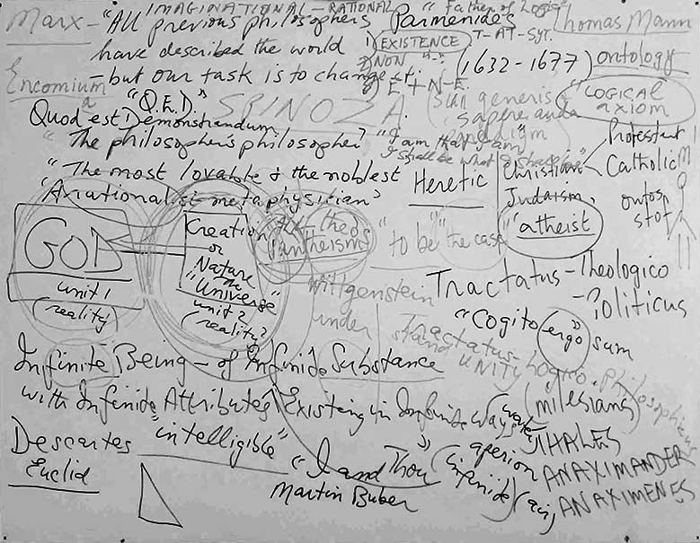 Homer Rieth and blackboard text for Philosophical Society